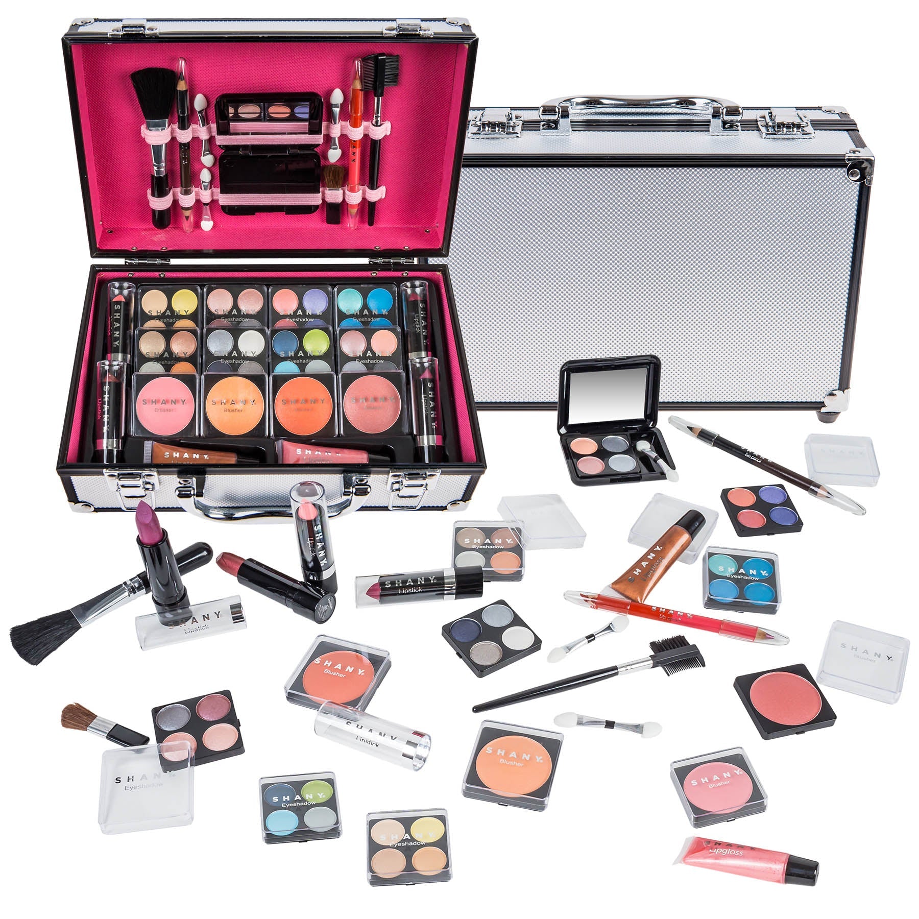 SHANY Carry All Make up Train Case with Pro Makeup Set , Beauty Brushes, Lipsticks, Eye Shadows, Blushes, Powders, and more - Reusable Cosmetics Storage Organizer - Premium Gift Packaging - SHOP  - MAKEUP SETS - ITEM# SH-10402-PARENT